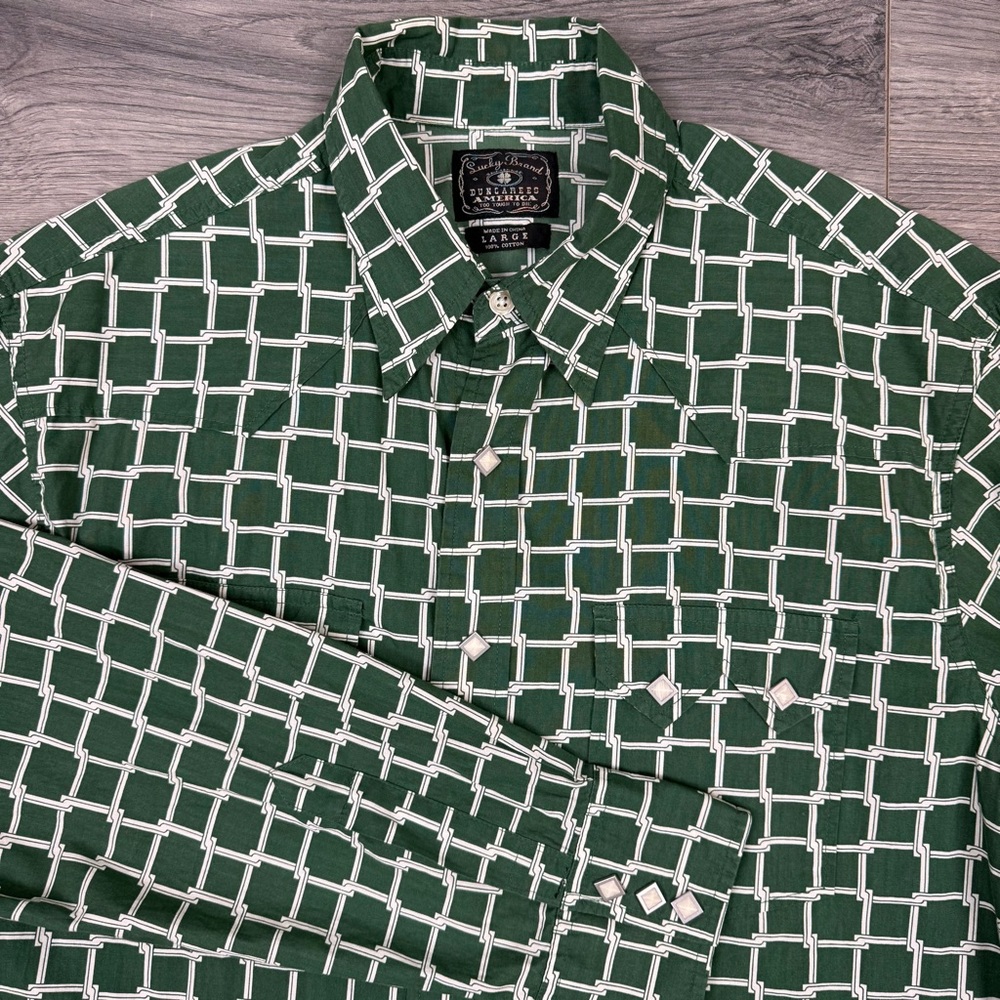 Lucky Brand Shirt Diamond Pearl Snap Mens Sz‎ Large Western Green Gene Montesano